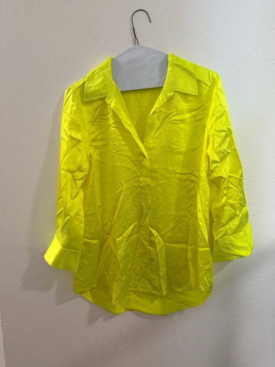 L'AGENCE Tops - L'AGENCE Neon Yellow Silk Button-Down Shirt
